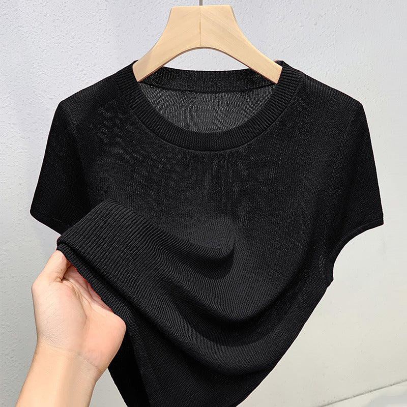 Dame afslappet kortærmet t-shirt med høj kvalitet tekstur og moderne rund halsudskæring Stilla