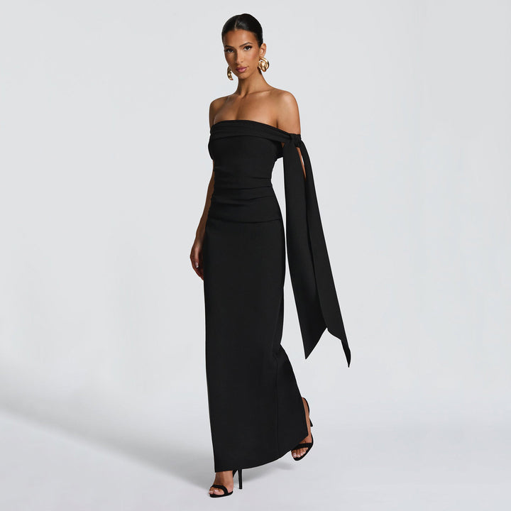Damernes Off-Shoulder Maxikjole med elegant sløyfede koriske Skovae