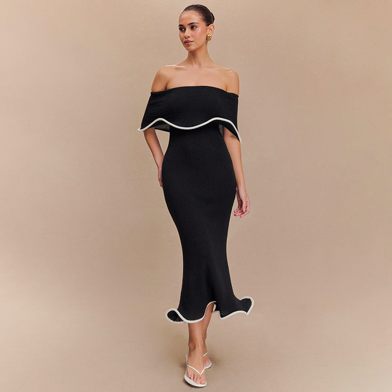 Femme Off-Shoulder Rüschentaschen Maxi Kjole Stilla