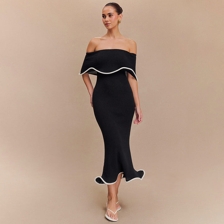 Femme Off-Shoulder Rüschentaschen Maxi Kjole Stilla