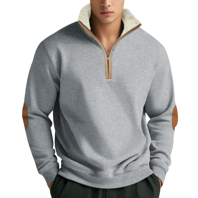 Herre fleece-pullover med stående krave og praktiske albuepatches Stilla