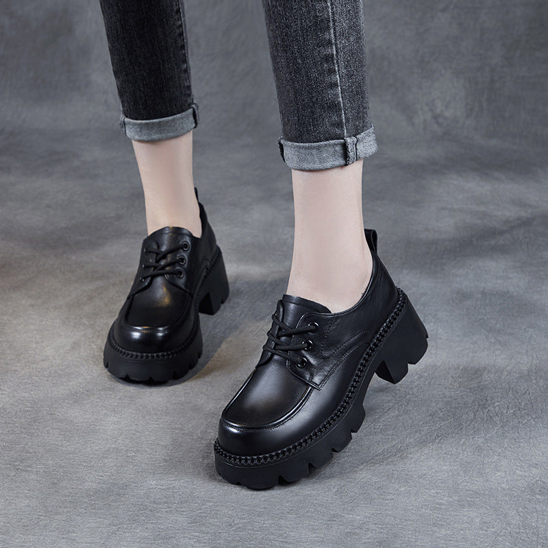 Dame Chunky Platform Oxford Sko med Dekorative Syninger Stilla