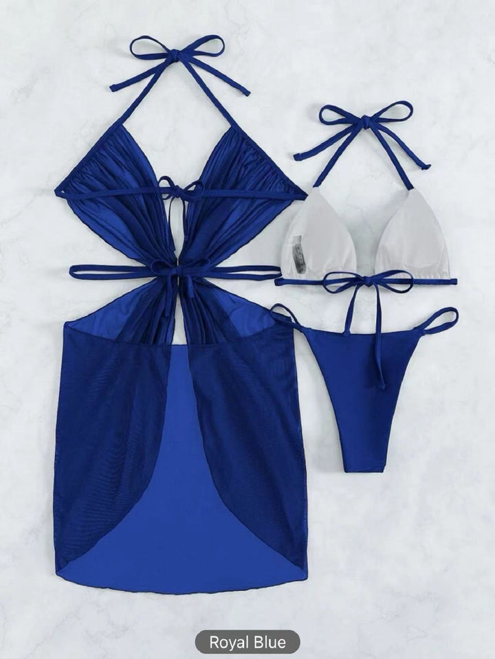Dame Bikini-sæt med legende hjerte-design og gennemsigtig overtræk Skovae