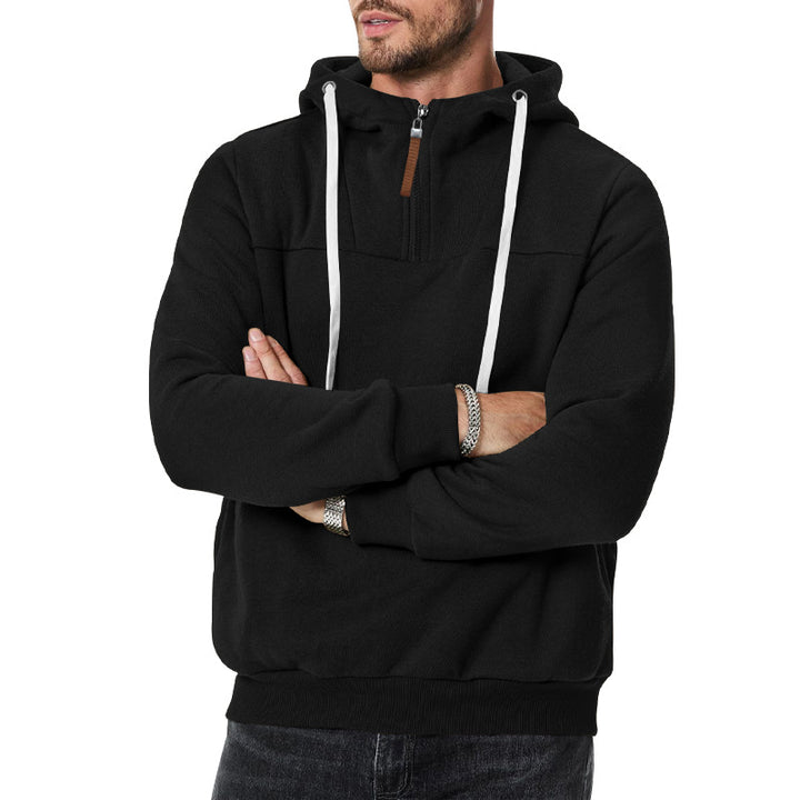 Herre nan Sweat-Halfzip med struktureret inderside, justerbar hætte og bred ribkant Skovae