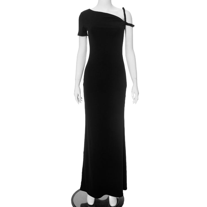 Femme Elegante En-Skulder Maxi Kjole med Draperet Detalje Stilla