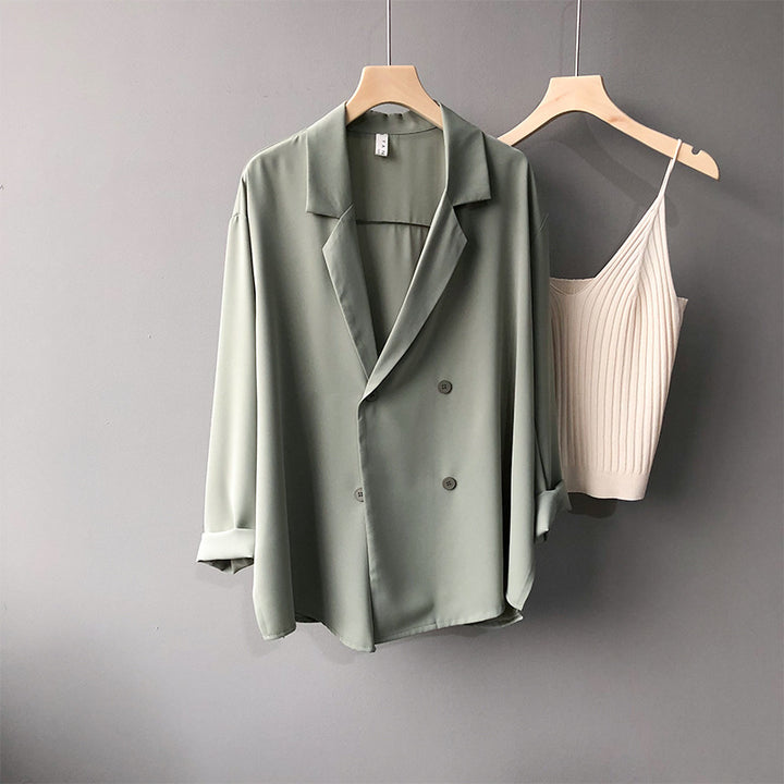 Dame elegant oversized blazer med dobbelt knaplukning og afslappet skæring Stilla