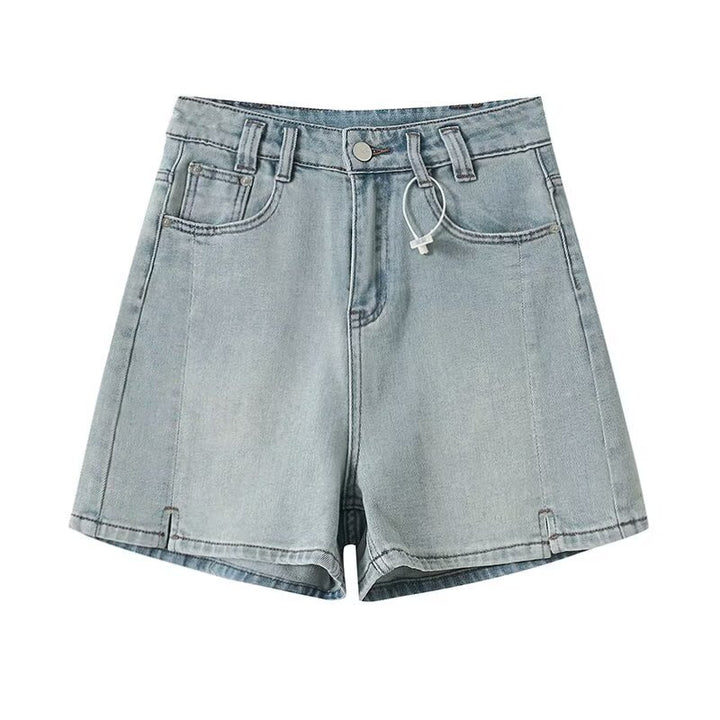Dame løse denim-shorts med høj talje og elastisk snor Stilla