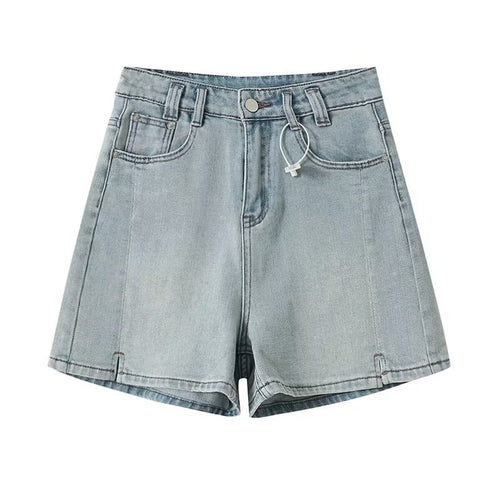 Dame løse denim-shorts med høj talje og elastisk snor Stilla