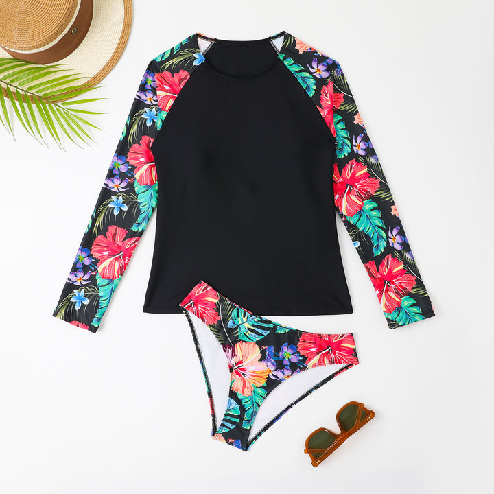 Dame Sporty Surf-Badeanstalt Sæt med lange ærmer og blomsterdesign Stilla