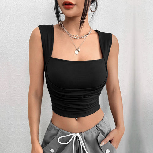 Kvindernes cropped tanktop med sofistikeret samling og firkantet halsudskæring Stilla