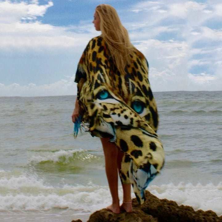 Dame Kaftan-Cover-Up med livligt dyredesign Stilla