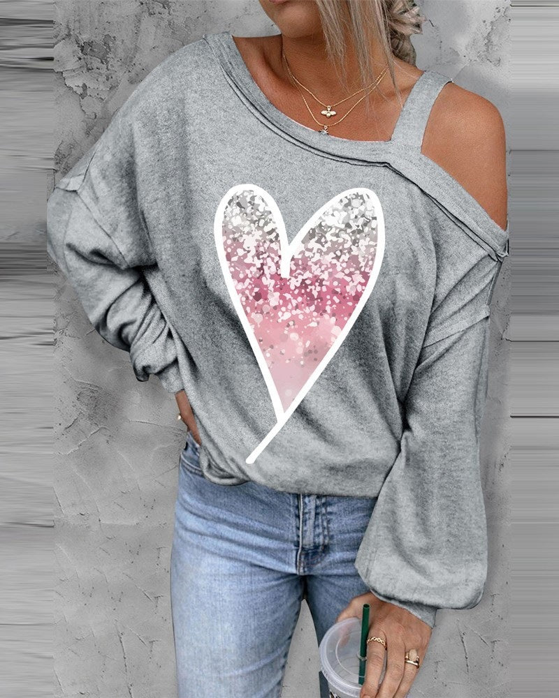 Dame casual oversized pullover med hjerteformet glimmerdesign Stilla