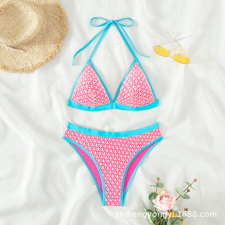 Dame Triangel-Bikini med moderne geometriske mønstre Skovae