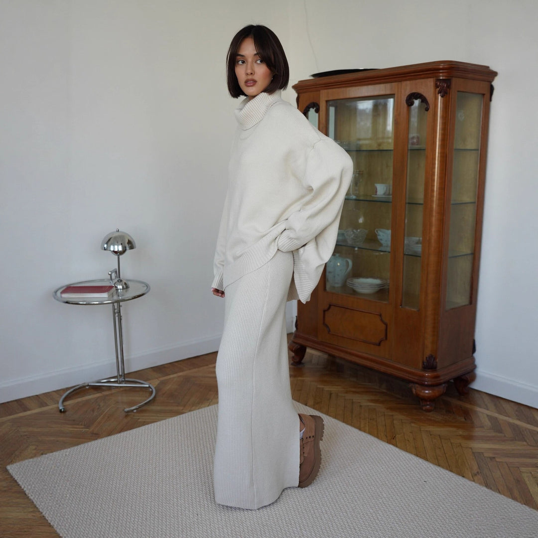 Kvinders strikket crop sweater og maxi nederdel sæt Stilla