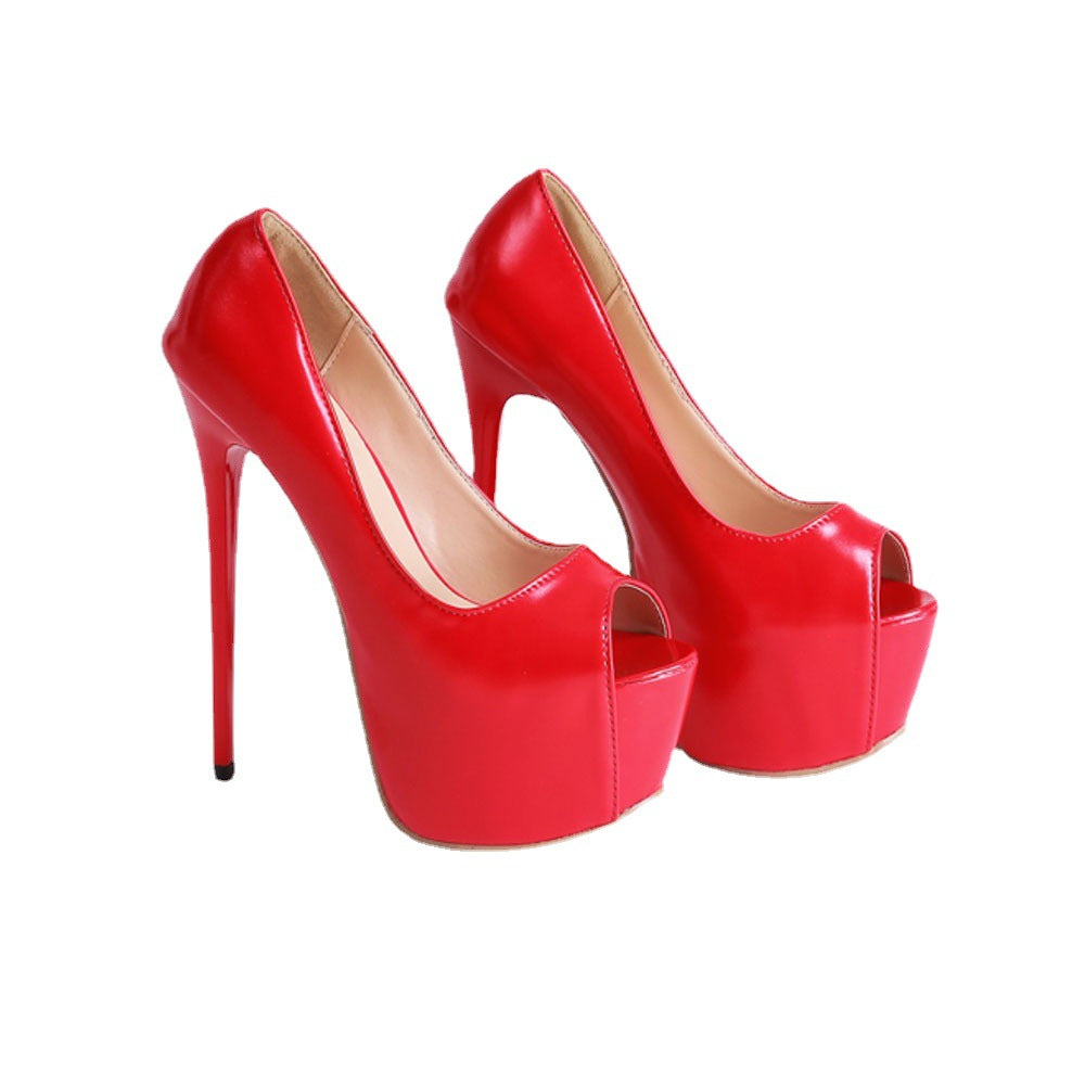 Dame Peep-Toe High Heels med spændende platform-design og skinnende overflade Stilla