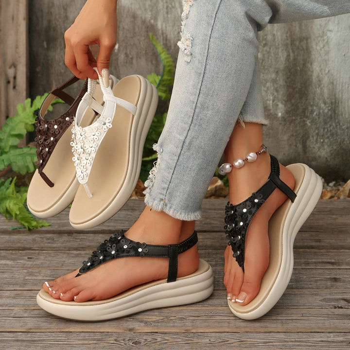 Dame platform-sandaler med florale applikationer Stilla