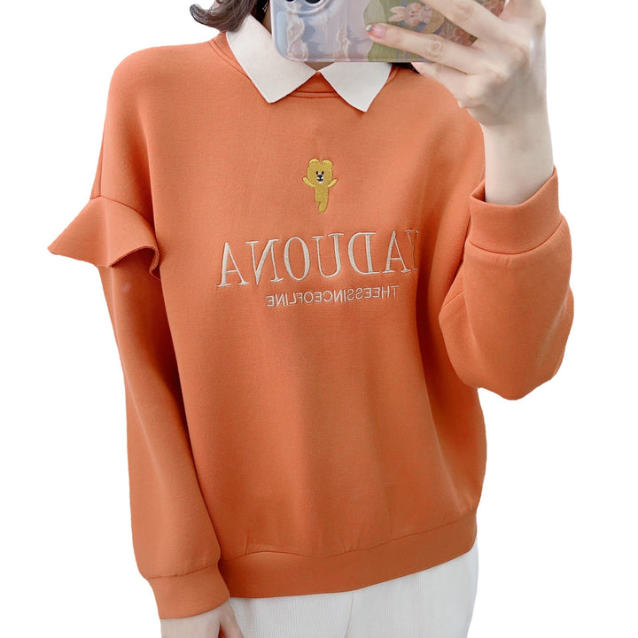 Dame sweatshirt med moderigtigt flæse-design og klassisk krave Stilla