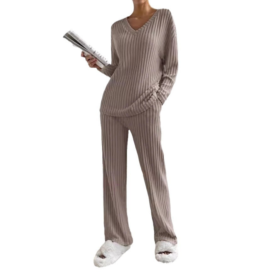 Dame Strik-Loungewear-Sæt med V-udskæring og løs pasform Stilla