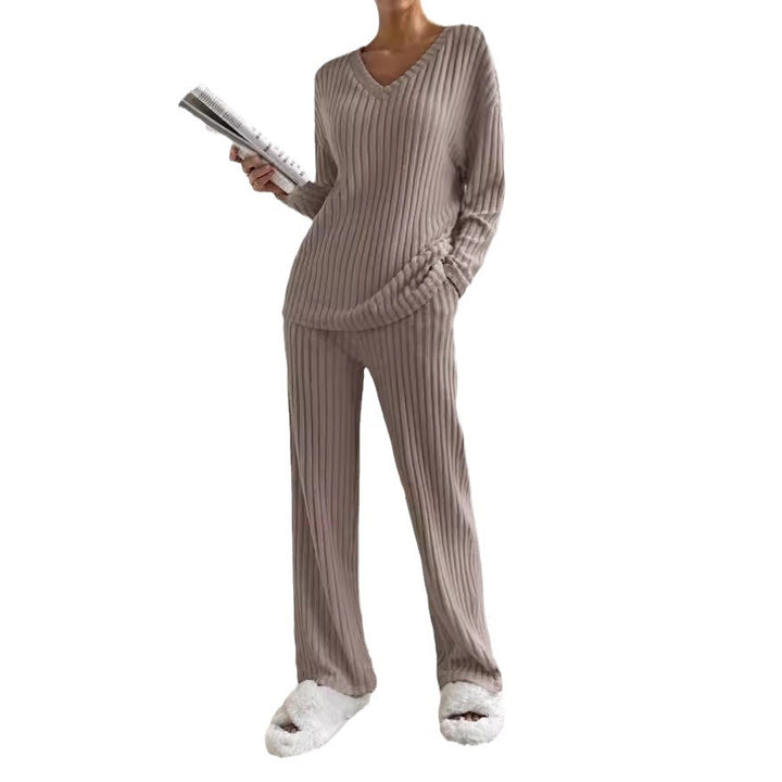 Dame Strik-Loungewear-Sæt med V-udskæring og løs pasform Stilla