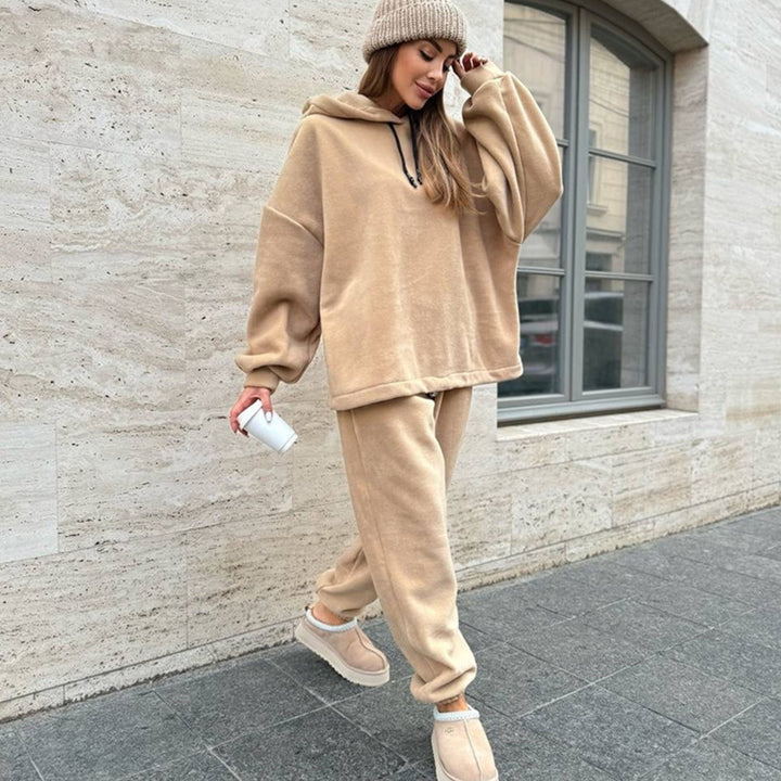 Dame Fleece Cropped Sweat Suit med Høj Krave og Elastisk Talje Skovae