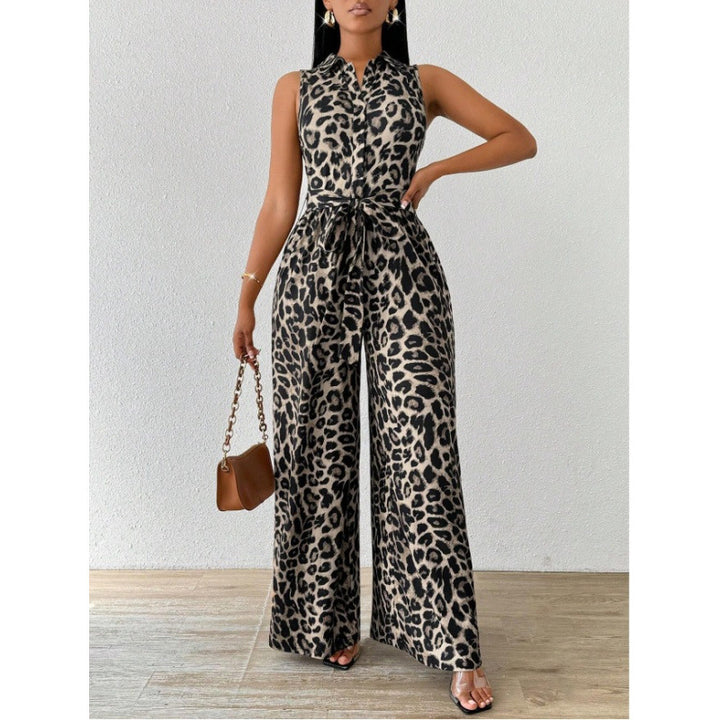 Dame jumpsuit med leopardmønster og taljebælte Skovae
