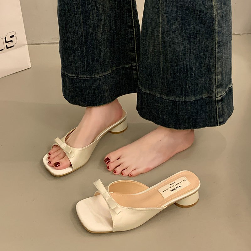 Dame Open-Toe Satin Remsandaler med dekorativ sløjfe Stilla