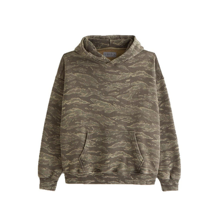 Unisex nan loose hoodie sweat med diskret blæremønster, dobbelt hætte uden snøre og kengurulomme Skovae