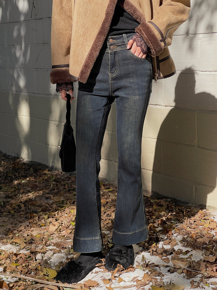 Dame Høj skåret Bootcut Jeans med elegante knapdetaljer Stilla