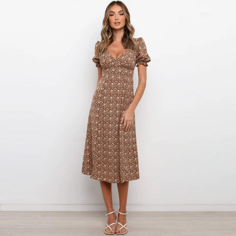 Femme Floral Midi Kjole med Volangkanter Stilla