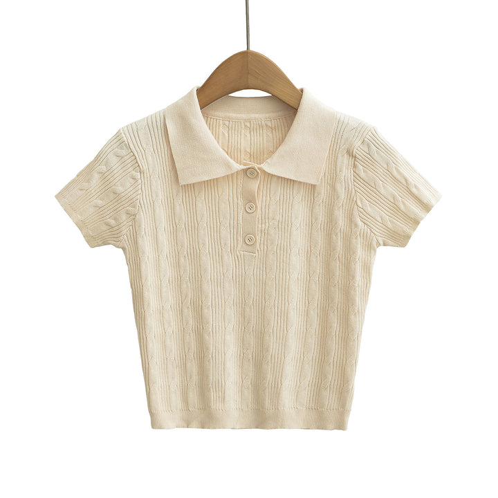Dame elegant Polo-Shirt med fint ribdesign og knapdetaljer Stilla