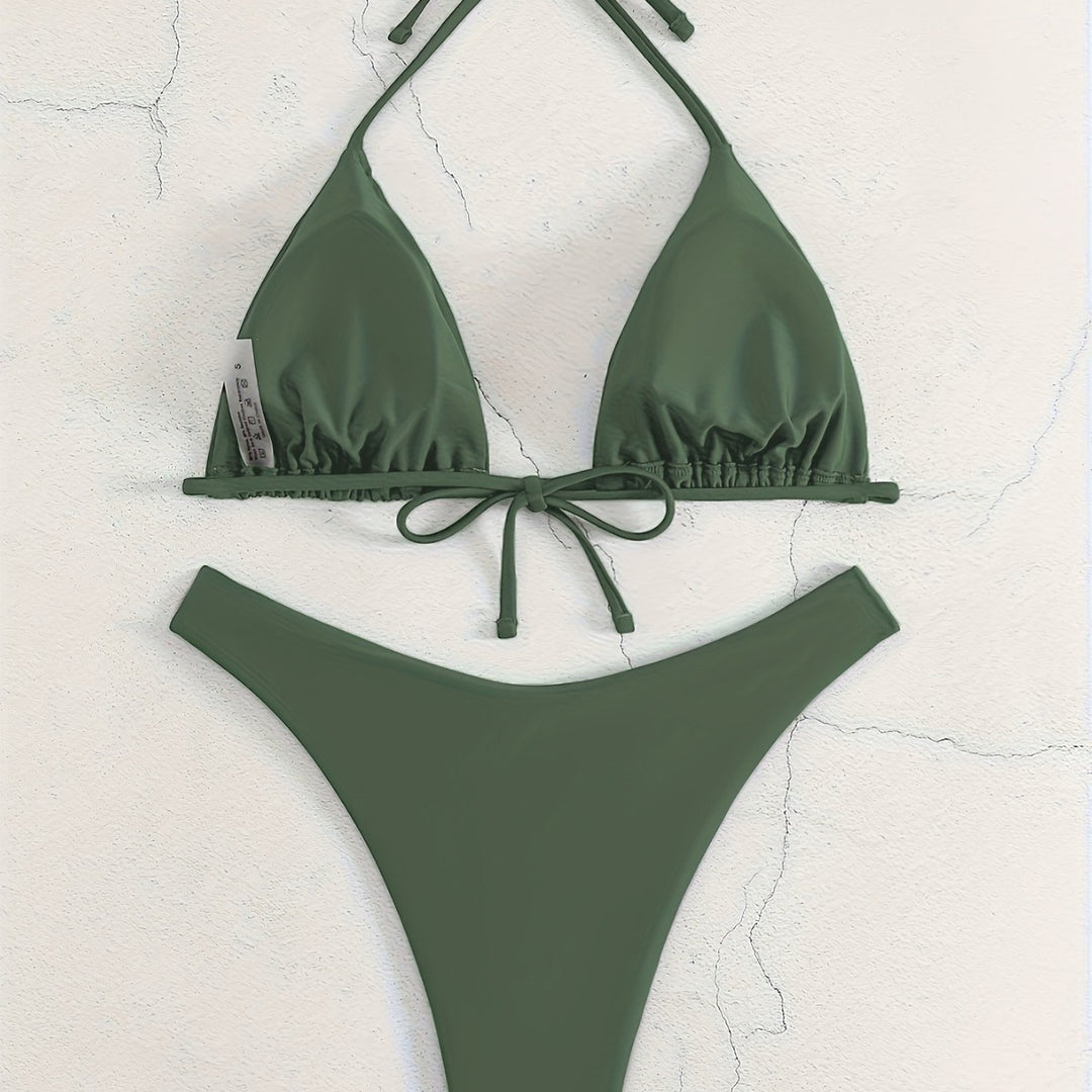 Dame Triangel-Bikini-sæt med rynket design Skovae