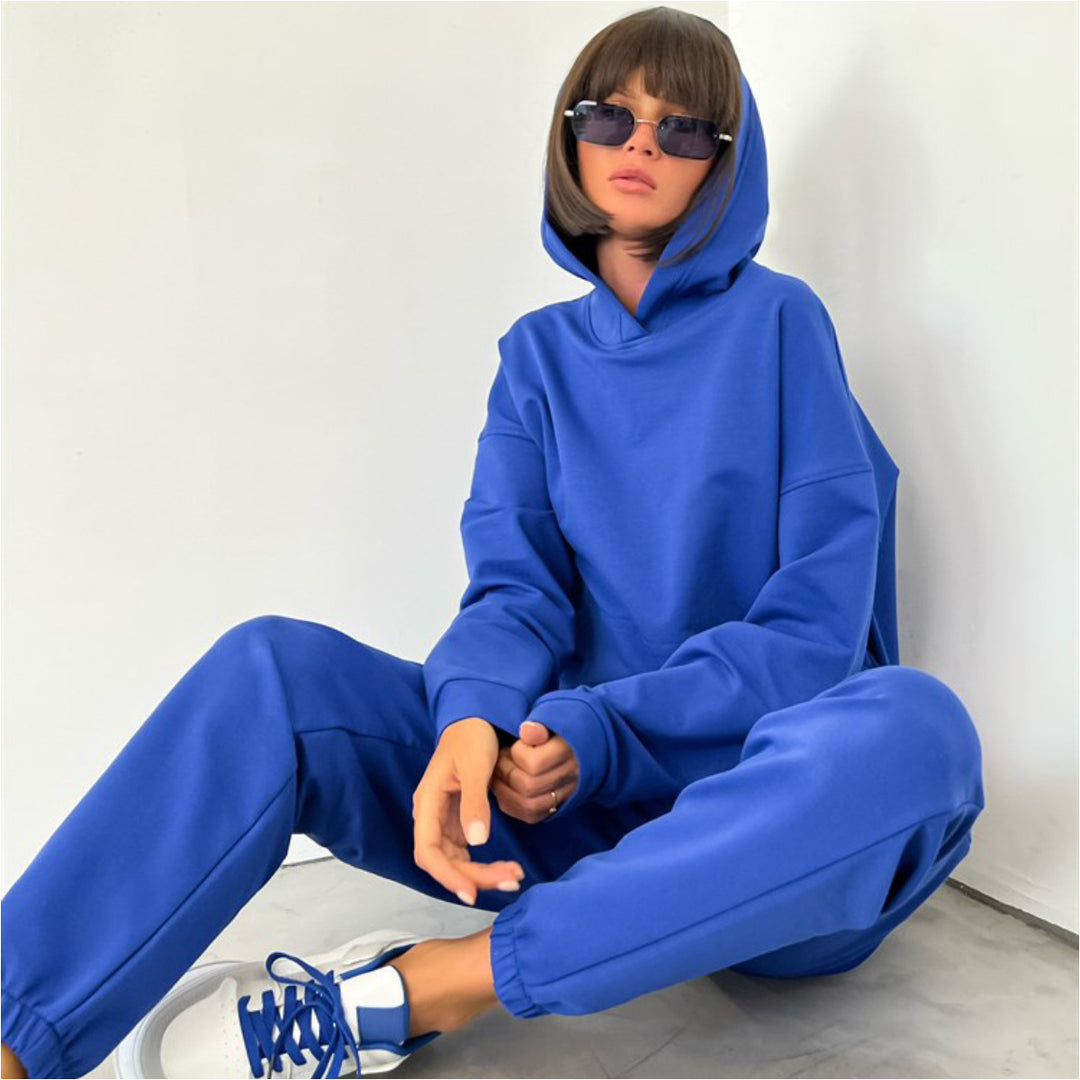 Kvinders hoodie og joggingbukser sæt med elastisk talje og afslappet pasform