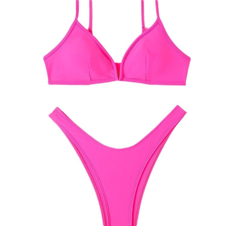 Dame Triangel-Bikini med sexet dyb udskæring og høj benudskæring Skovae