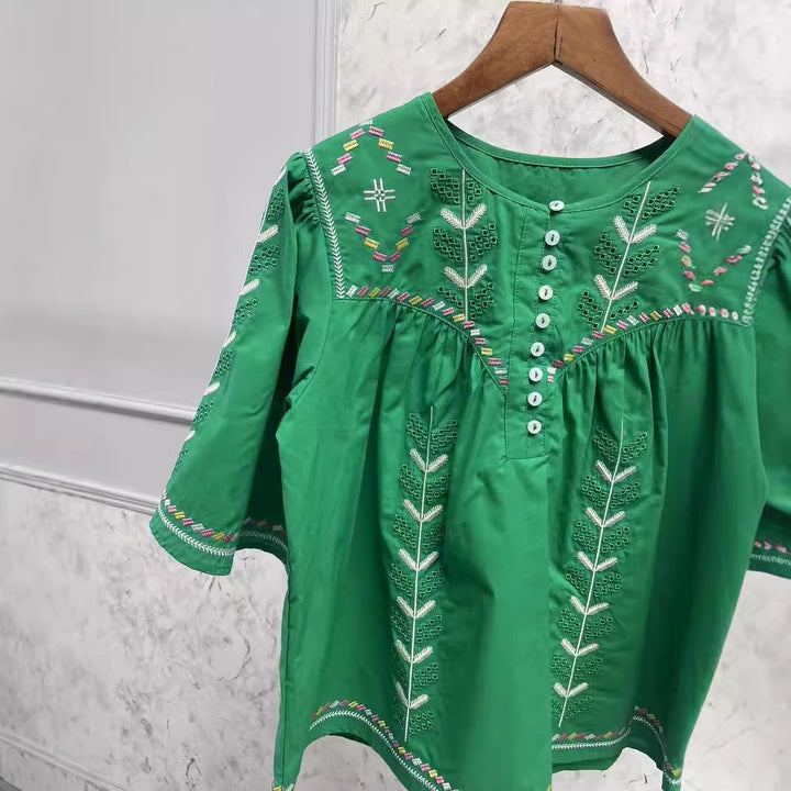 Damer broderet tunika med brede ærmer og kunstnerisk design Stilla