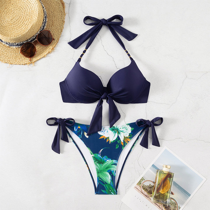 Dame bikini-sæt med moderne bindebånd og floral design Skovae