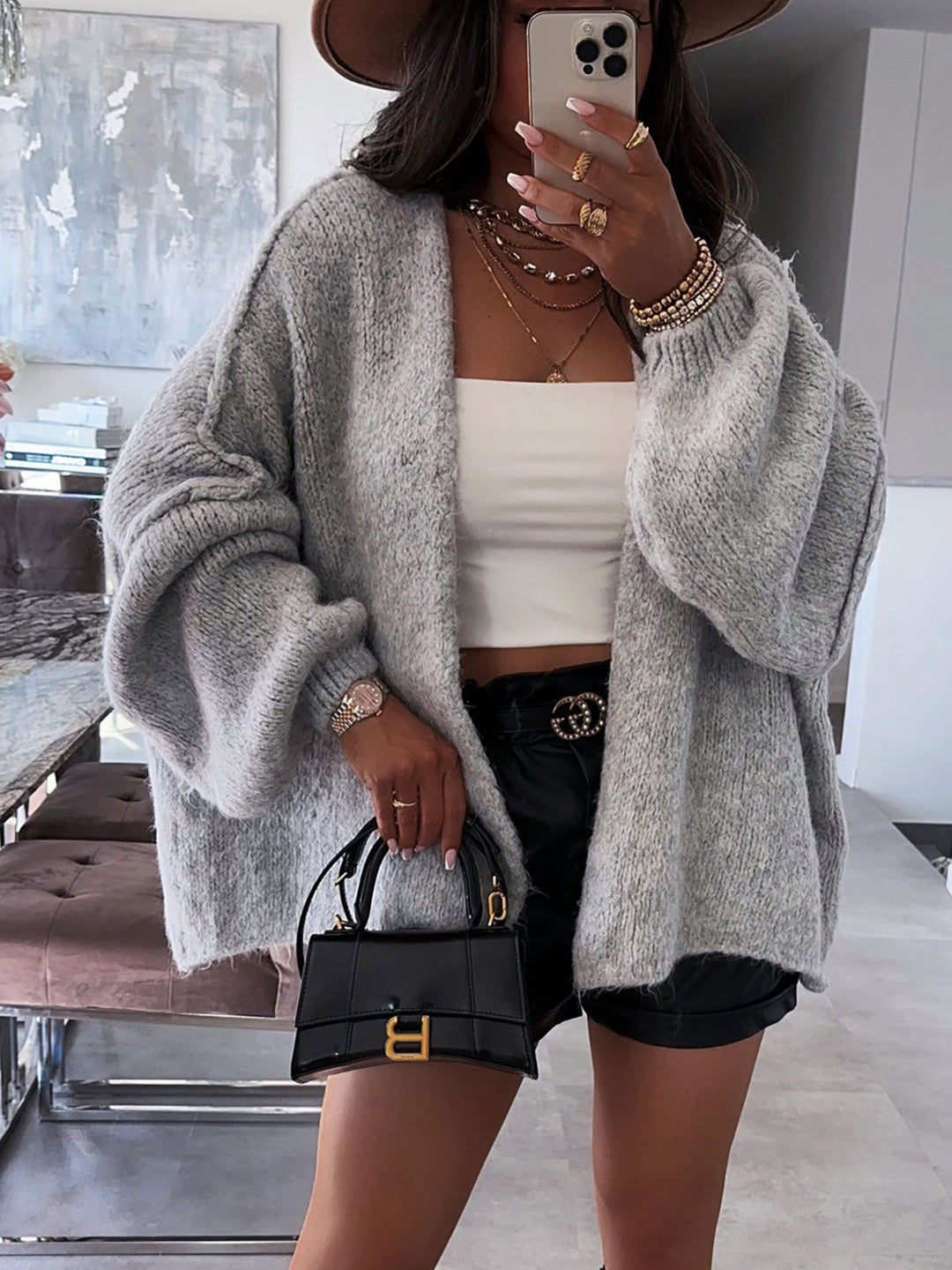 Dame cardigan med oversized snit og voluminøse ærmer Stilla