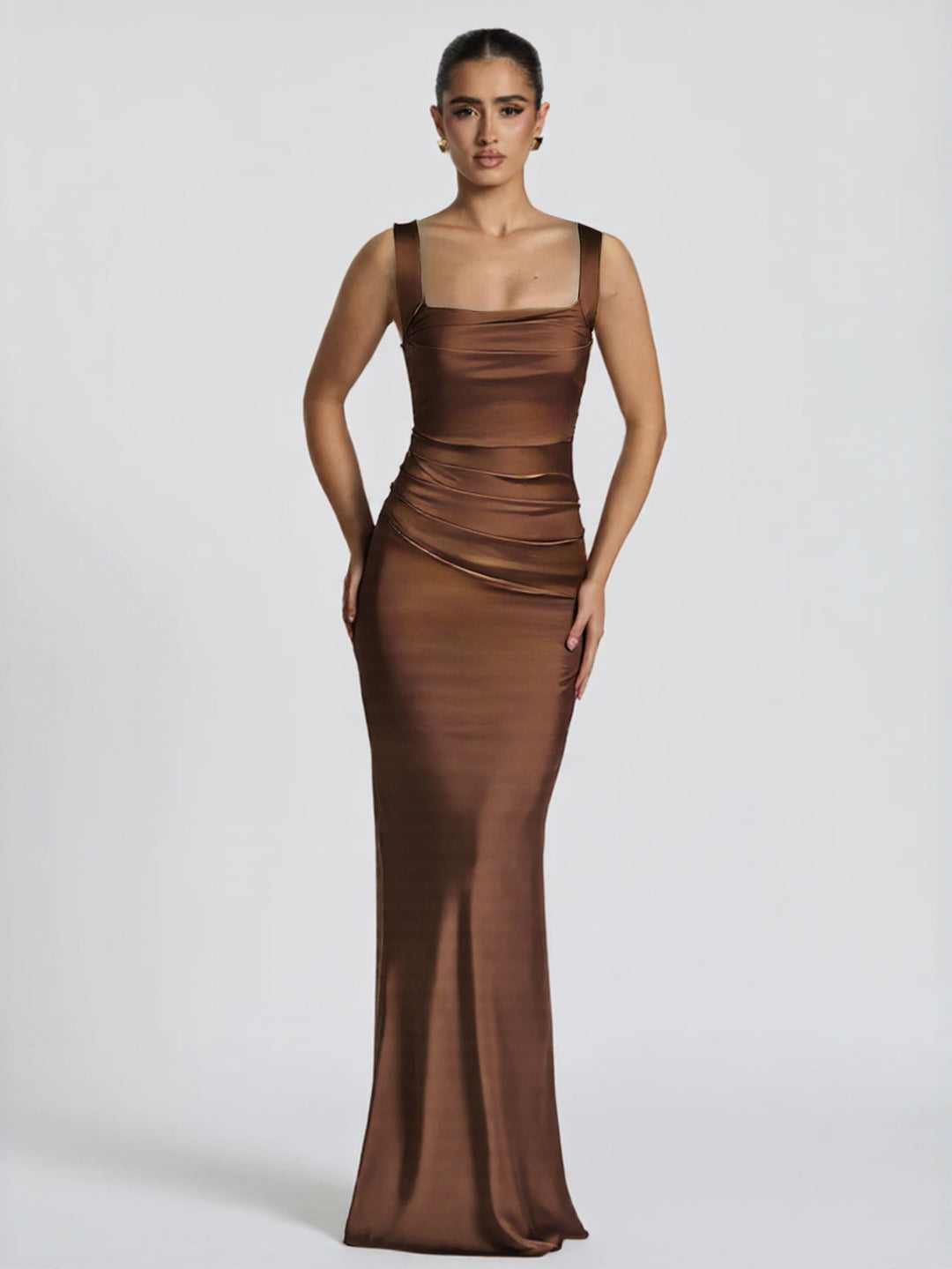 Dame Elegant Satin-Maxi-Kjole med figursamlende Design Skovae