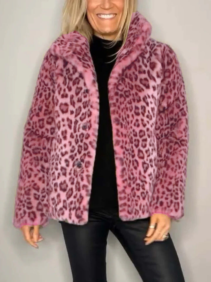 Stilla | Frakke Plus Size Blødt Kunstpels Leopardmønster Afslappet Stil