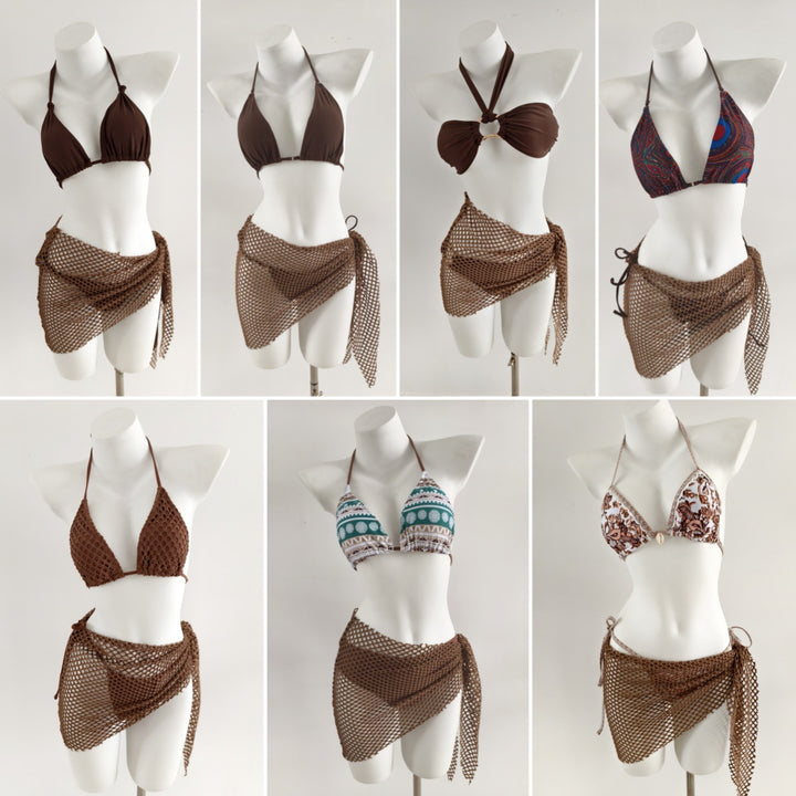 Dame triangel-bikini med moderigtige netskørt-detaljer Skovae
