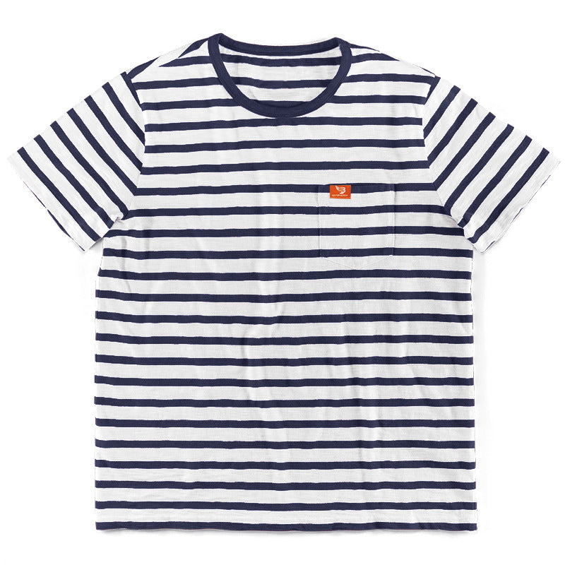 Herre nan maritim inspireret stribet T-shirt med brystlomme og slub-jersey Skovae