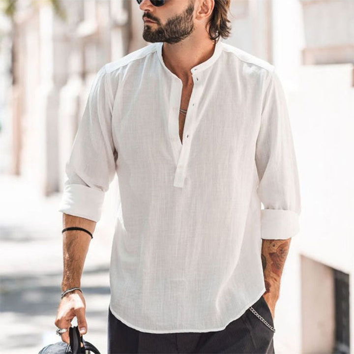 Herremodern langærmet skjorte med moderne Henley-udskæring og funktionelt design Stilla