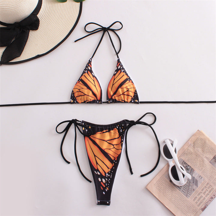 Dame triangel-bikini med sommerfugle-design og justerbare bånd Skovae