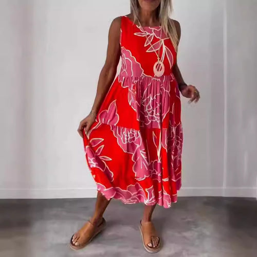 Dame Midikjole med asymmetrisk kant og blomstret print Stilla