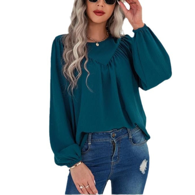 Dame Elegant og afslappet bluse skjorte med puffærmer Stilla