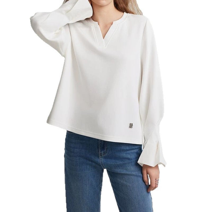 Dame elegant bluse med dyb V-udskæring og brede ærmer Stilla
