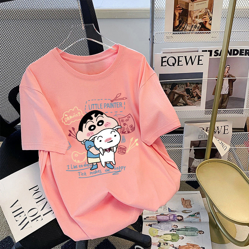Dame T-shirt med kunstnerisk cartoon-tryk og behagelig pasform Stilla