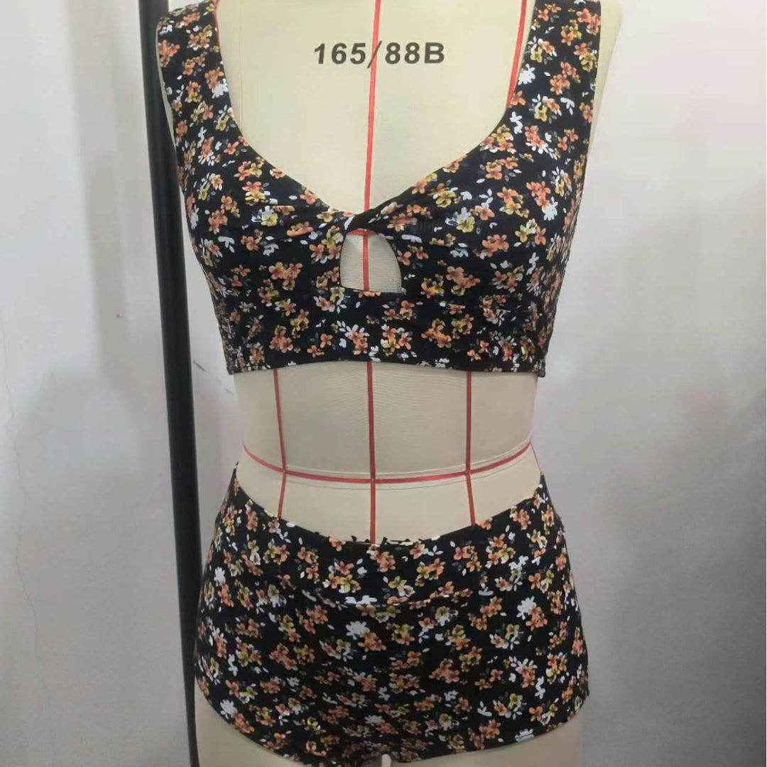 Dame Højskåret Bikini-Sæt med Blomsterprint Skovae