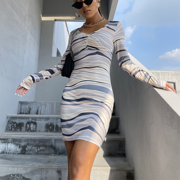 Femme Abstract Print Bodycon Kjole Stilla