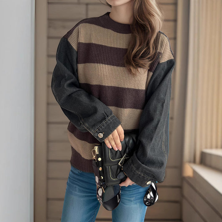 Kvinders stribede oversized sweater med blød bomuldsblanding og moderne design Stilla
