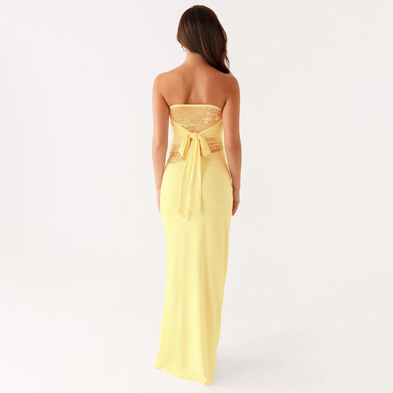 Dame maxikjole med raffineret, strapless overdel og figursmagende design Stilla